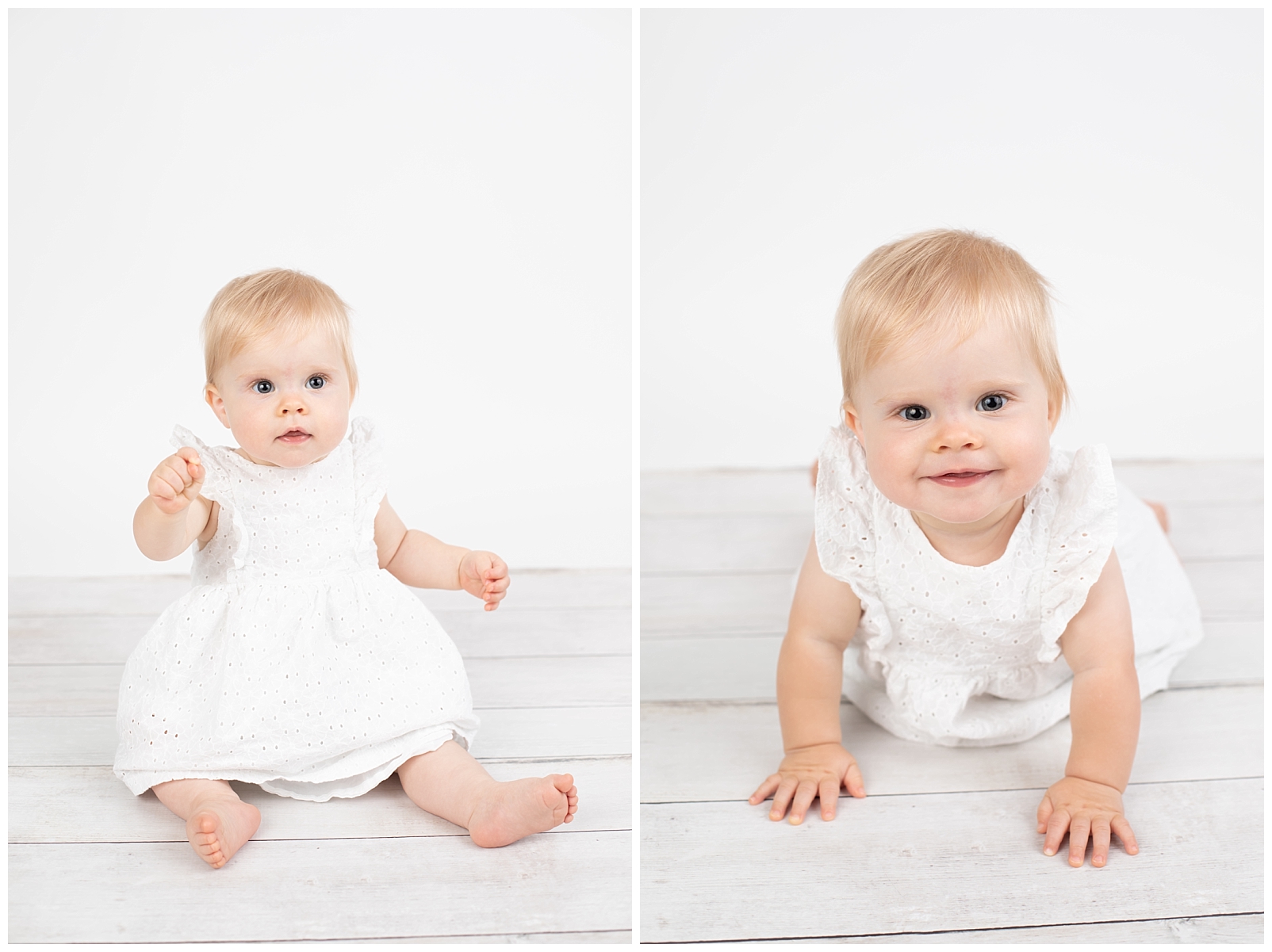 Baby girl in white dress