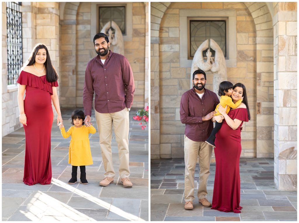 Fall Maternity Session with mother in red dress