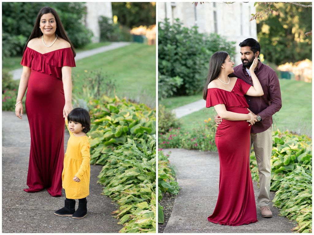 Fall Maternity Session with mother in red dress
