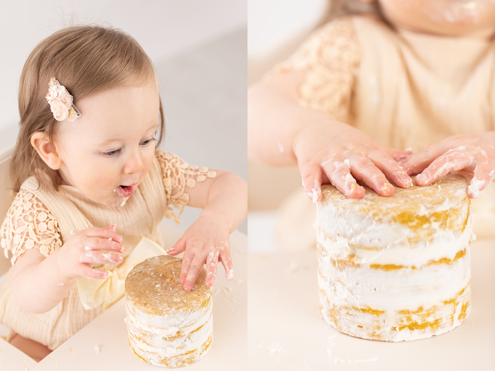 baby girl smashing a cake