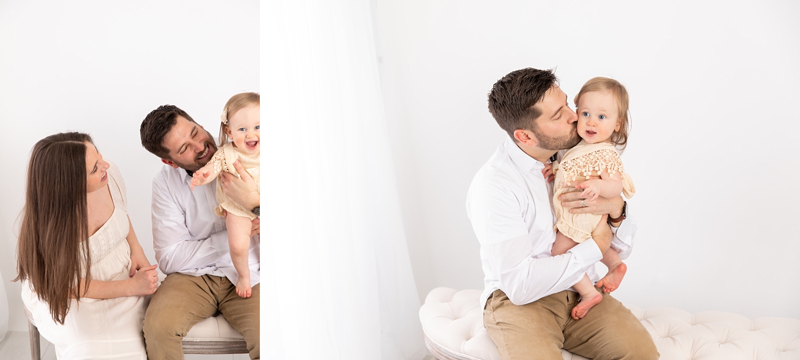 Parents holding 1 year old for first birthday portraits
