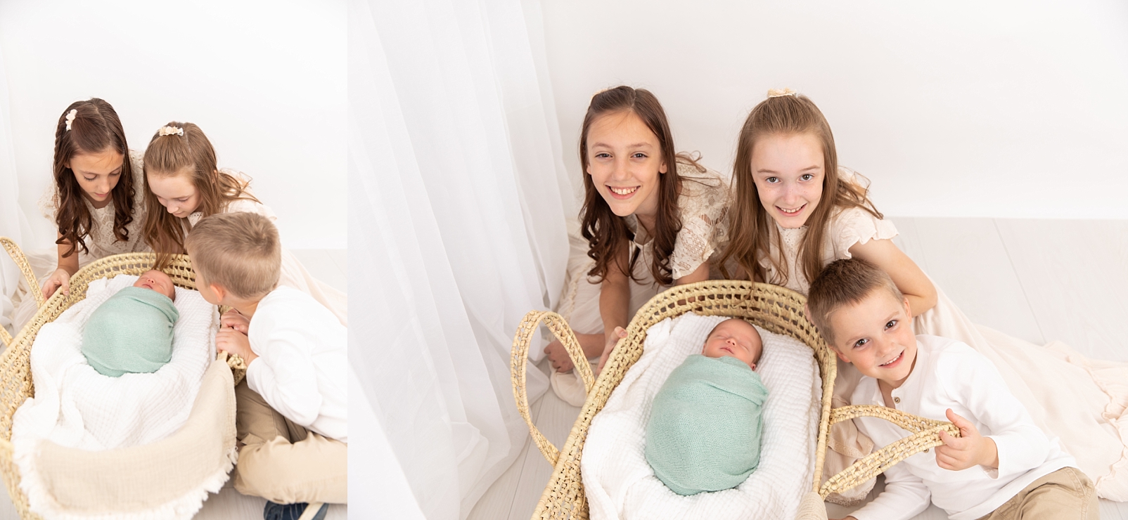 how to choose and download your digital images from your newborn session with 3 siblings looking at their baby brother