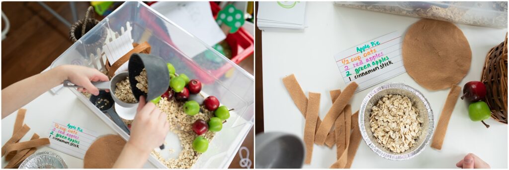 Oatmeal and apple sensory bin