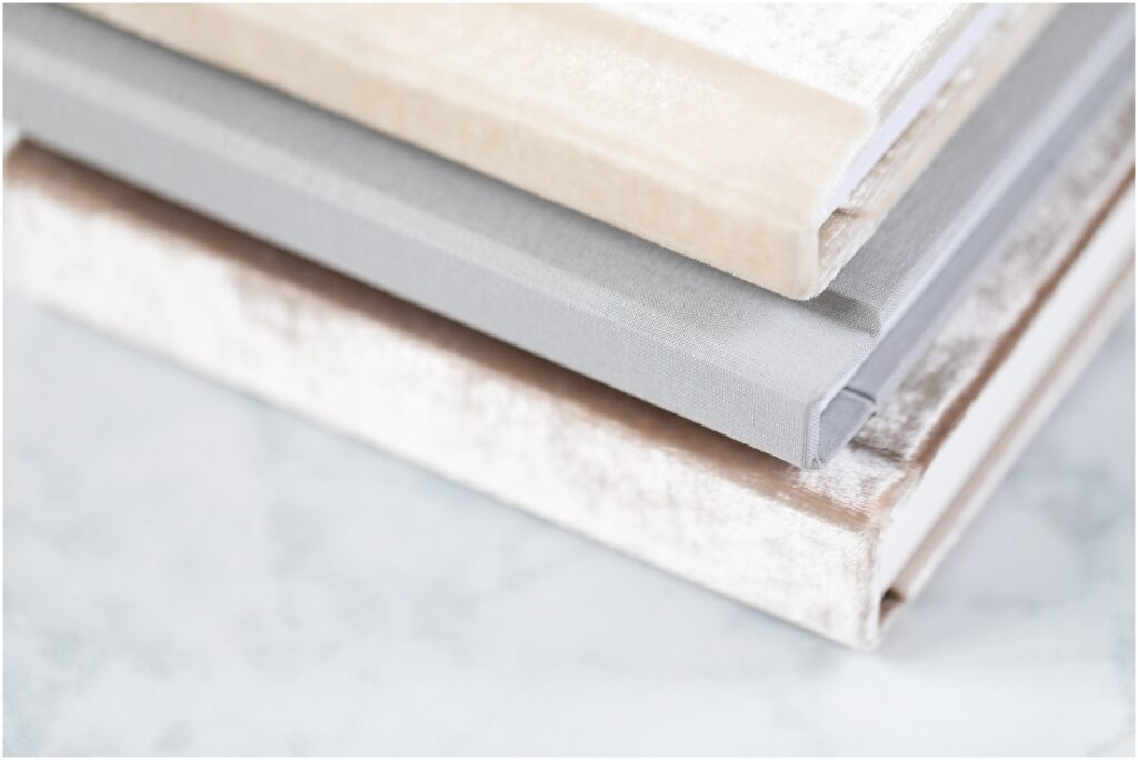 Linen Heirloom Album and Velvet Heirloom Albums stacked